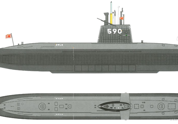 Submarine JMSDF Oyashio SS-590 [Submarine] - drawings, dimensions, figures